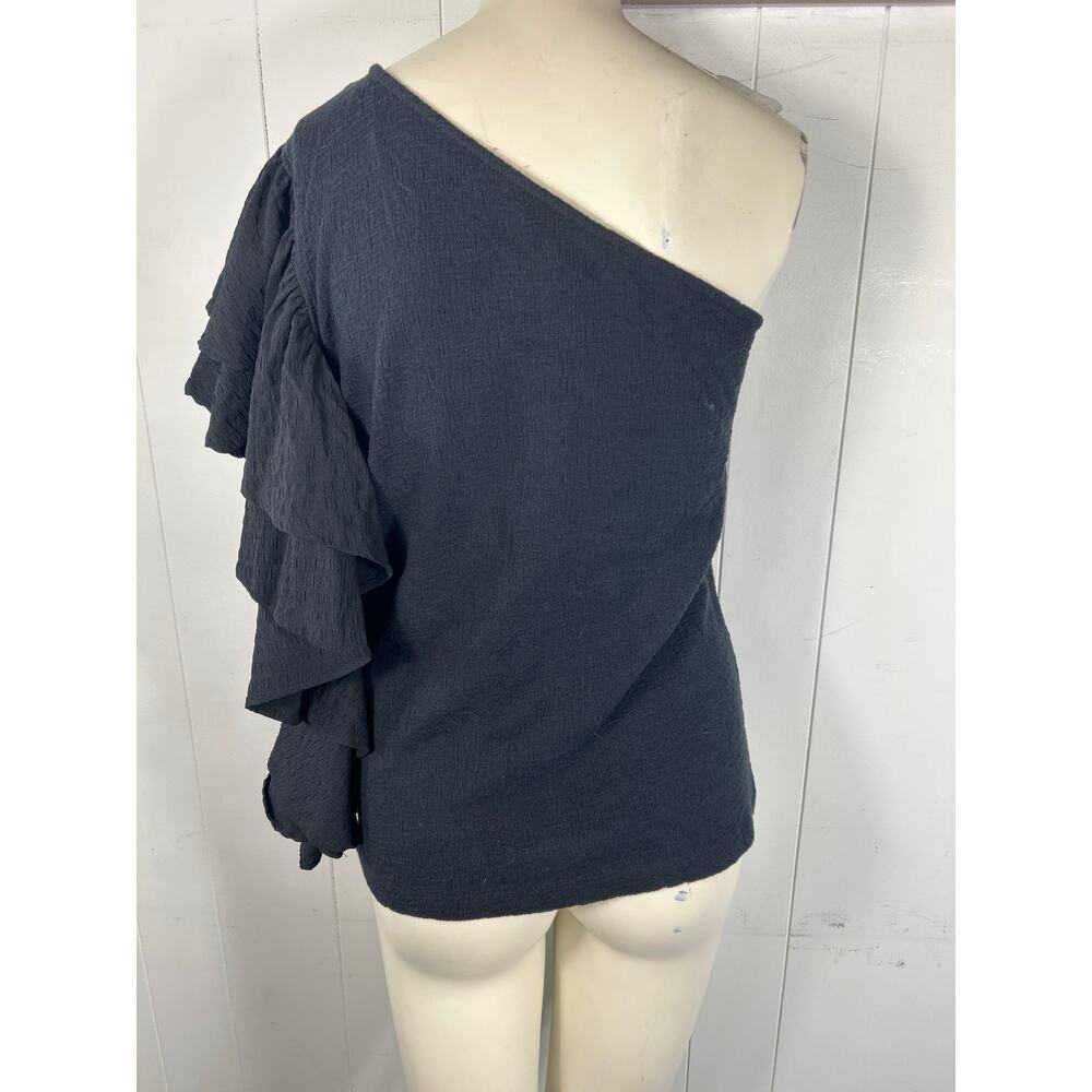 By Anthropologie Ruffled One-Shoulder Top in Black. Size XL - Picture 4 of 6